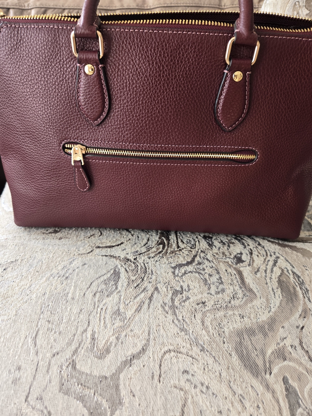 Coach Burgundy Pebbled Leather Satchel with Gold Hardware - Picture 2 of 6